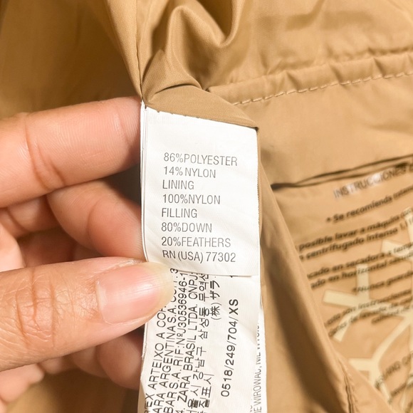 Zara Woman Beige Camel Down Belted Puffer Jacket Coat Size XS - Picture 8 of 17